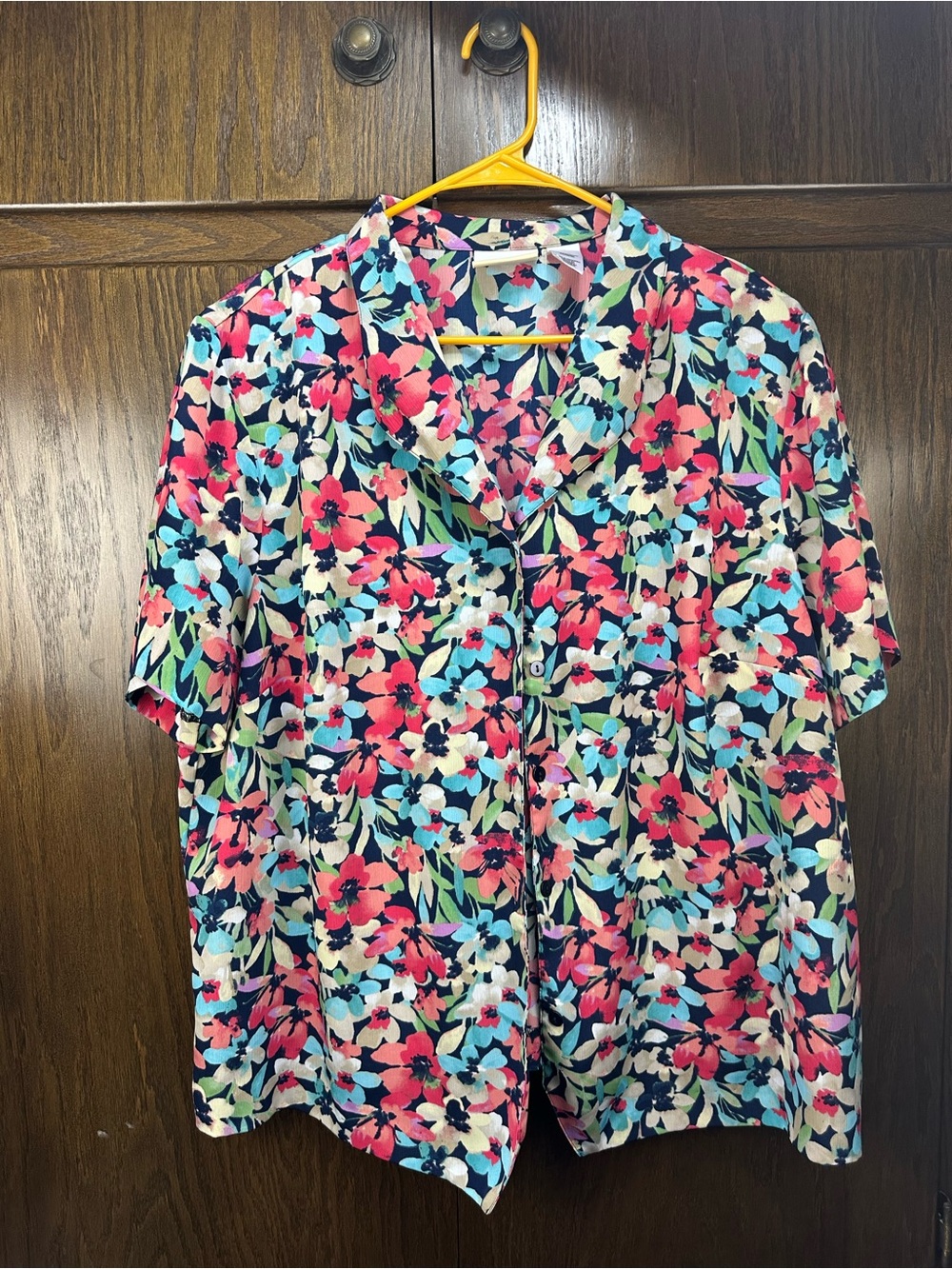 Alfred Dunner Floral Button-Down Shirt in Pink, Blue, Black